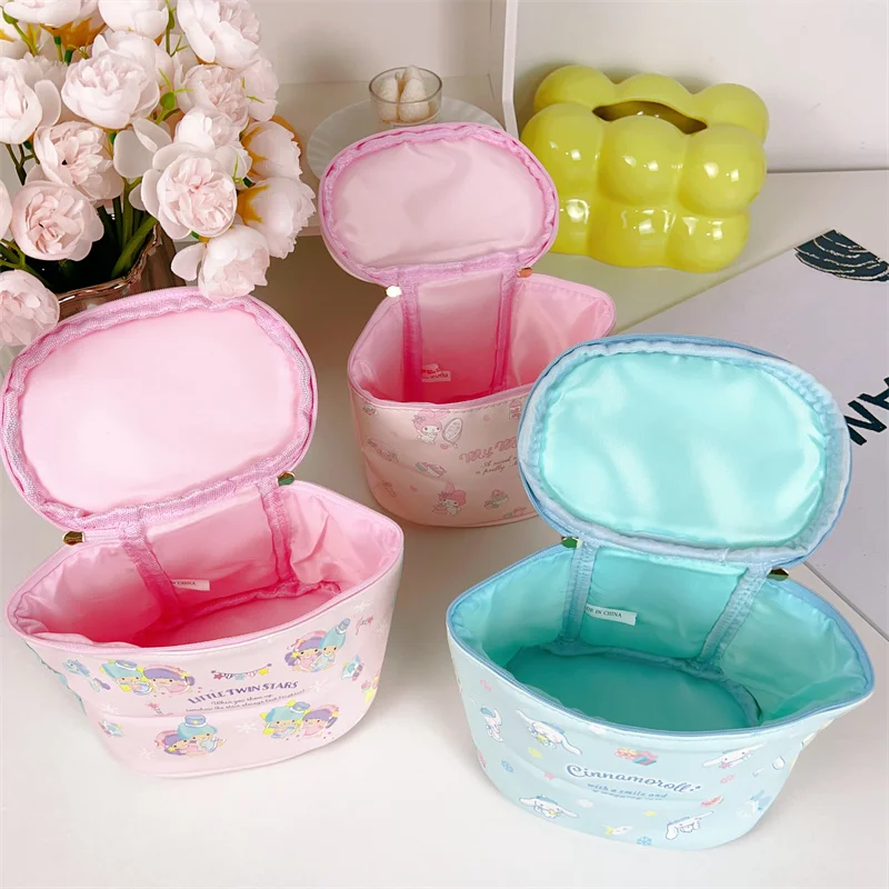 Lovely Sanrio Silk Cosmetic Case My Melody Cinnamoroll Little Twin Stars Handbag High-capacity Cosmetic Storage Bag Girl Student