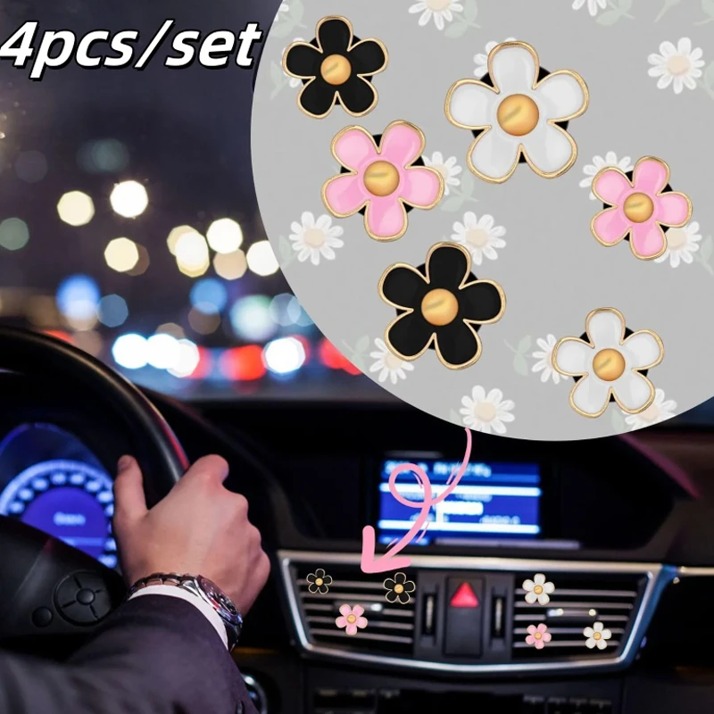 4pc/set Flower Car Outlet Vent Perfume Clips Daisy Car Interior Aromatherapy Fresheners Diffuser Clips Air Outlet Decor Clip