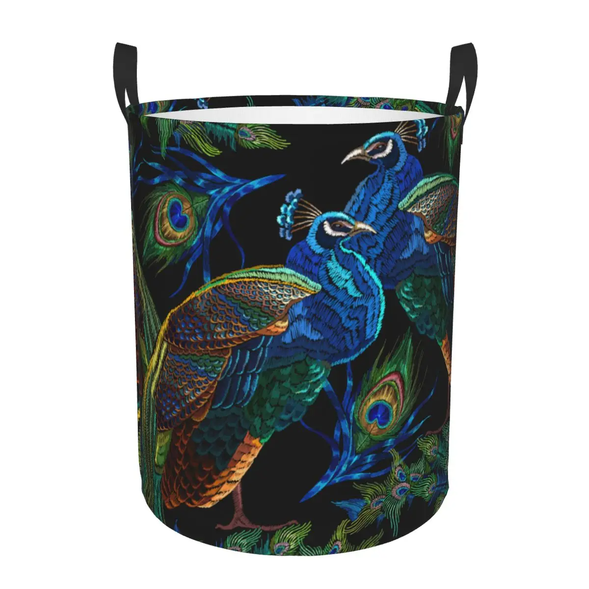 Peacocks Pattern Round Laundry Hamper Storage Basket Toys Clothes Organizer Bin for Home Bathroom Bedroom Dorm Nursery Decor