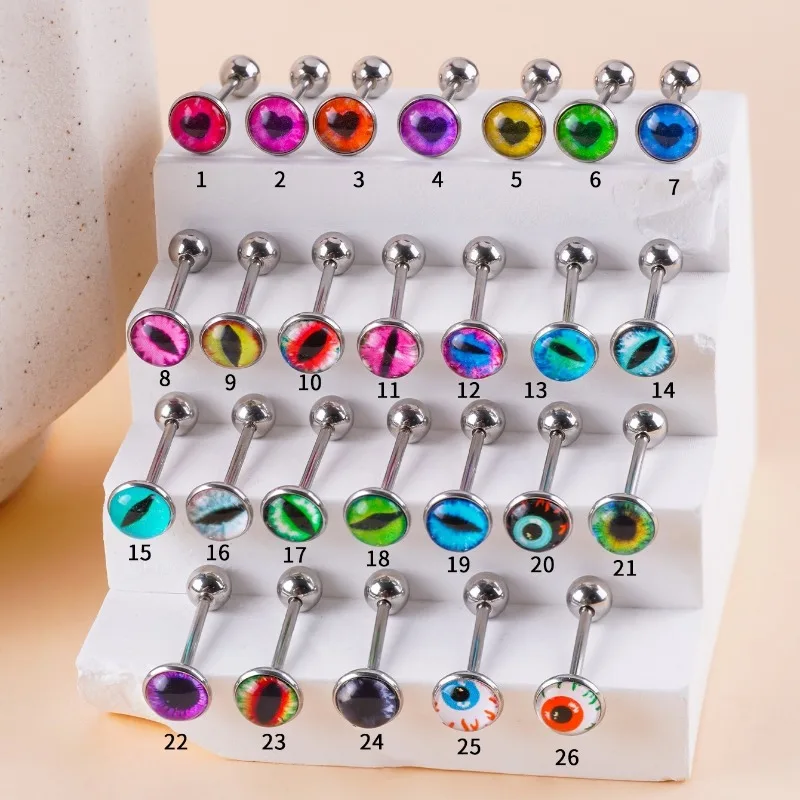 Eye Love Dripping Oil Tongue Nail Magic Eye Heart Stainless Steel Tongue Ring Helix Piercing Body Jewelry for Women
