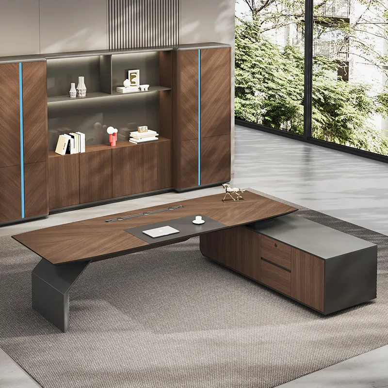 LMM Simple Modern President Supervisor Manager Room Boss Table Furniture Double Cabinet