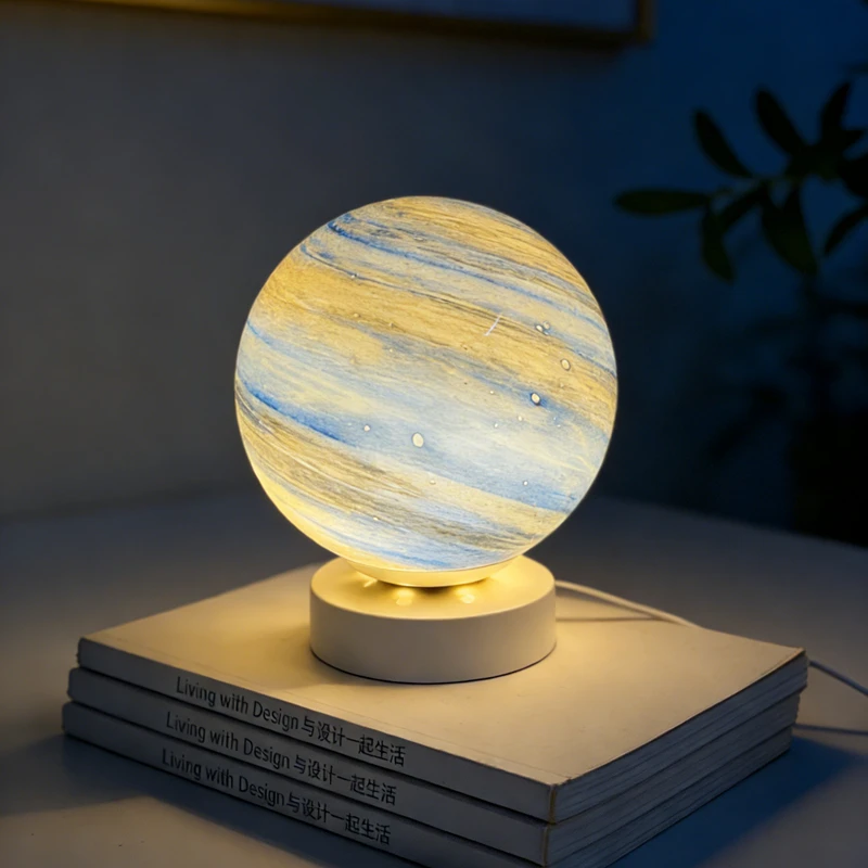 Planet Table Lamp Glass Moon Starry Sky Planet Table Lamp Bedroom Bedside Desktop Ornament Graduation Gift Room Bar Restaurant