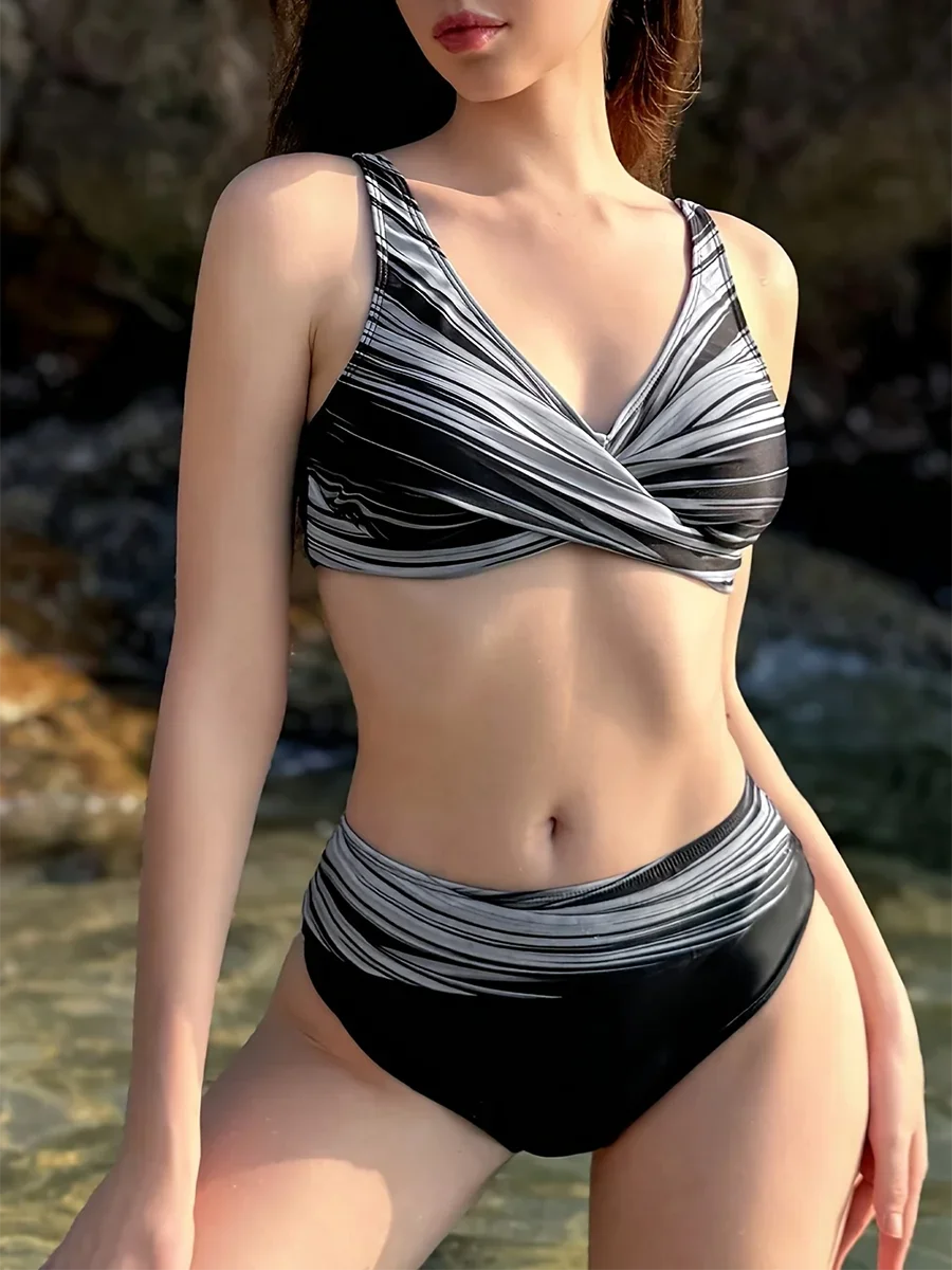 

Sporty Bikinis 2025 Padded Mid Waist Swimsuit Women Sexy Swimwear Female Bathers Bathing Swimming Swim Suit Beachwear XL