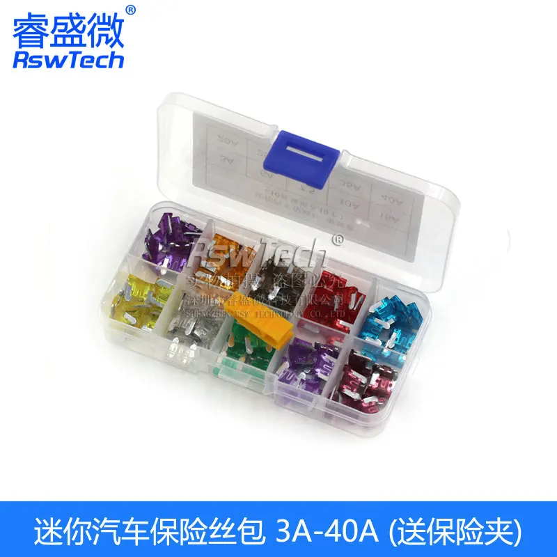 50PCS MINI Car Fuses 3A 5A 7.5A 10A 15A 25A 30A 35A 25A 40A Amp with Box Clip Assortment Auto Blade Type Fuse Set Truck