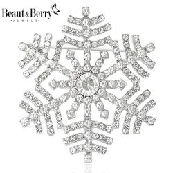 Beaut&Berry Luxury Rhinestone Snowflake Brooches for Women Christmas Pins Friends Party Gifts Banquet Jewellery Accessories