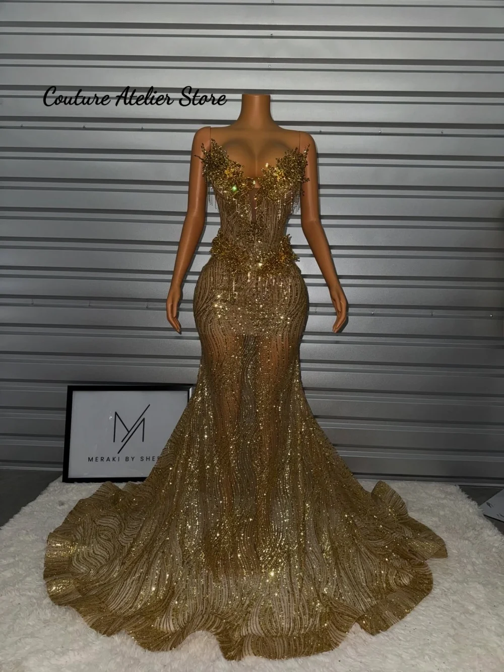Vestido de fiesta Slay Queen Diamonds Gold Aso Ebi con pedrería brillante, sin tirantes, con cristales, estilo sirena, para cumpleaños, bodas, personalizado.