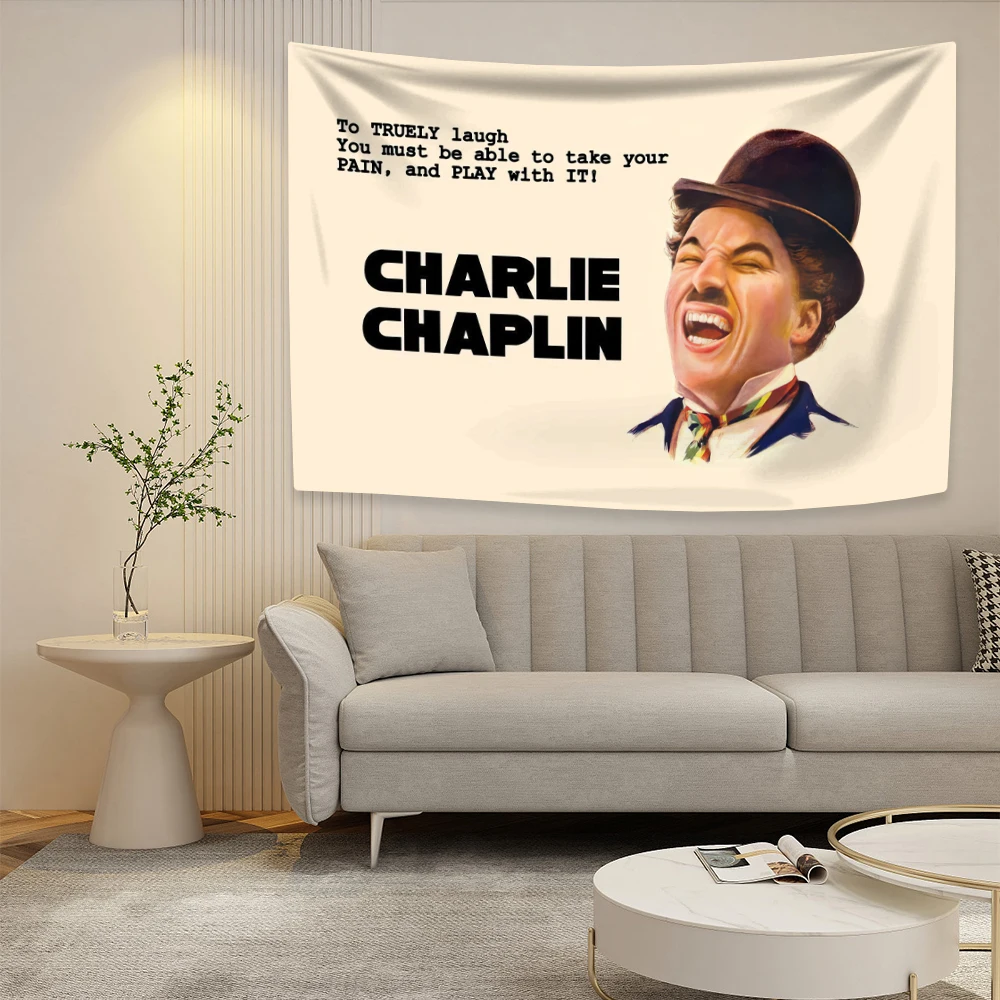 

XxDeco British Classic Actor Charlie Chaplin Tapestry Celebrity Quotes Home Decoration Large Fabric Wall Hanging Bedroom Decor