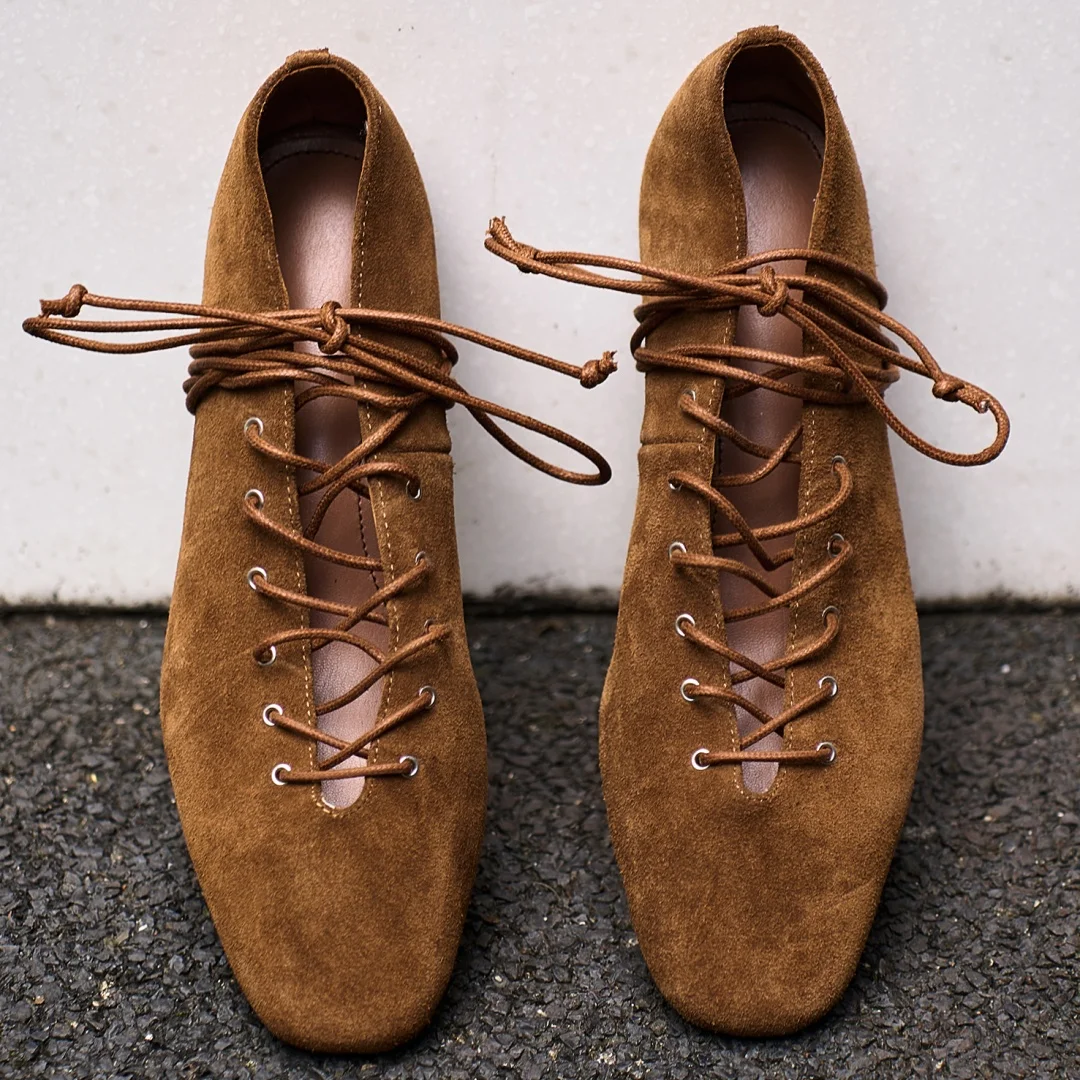 Dames natuurlijk suède veterschoenen met vierkante neus 3,5 cm kittenhak elegante dames slanke dagelijkse kleding hakken voor dames