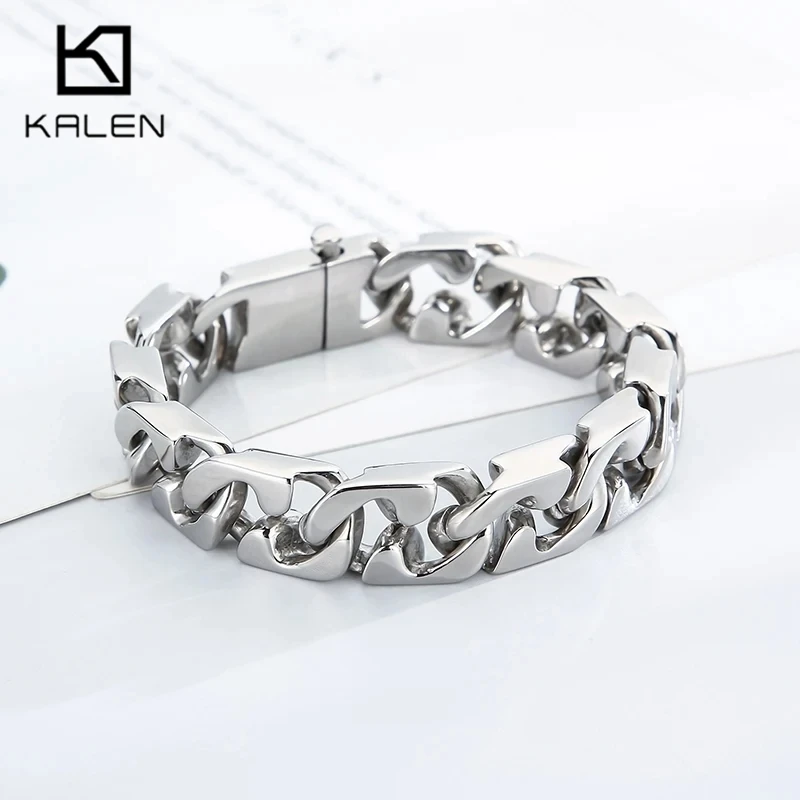 KALEN Punk-Armbänder aus 316L-Edelstahl für Herren, glänzende Charm-Gliederketten-Armbänder, einfacher Biker-Party-Schmuck, Geschenk