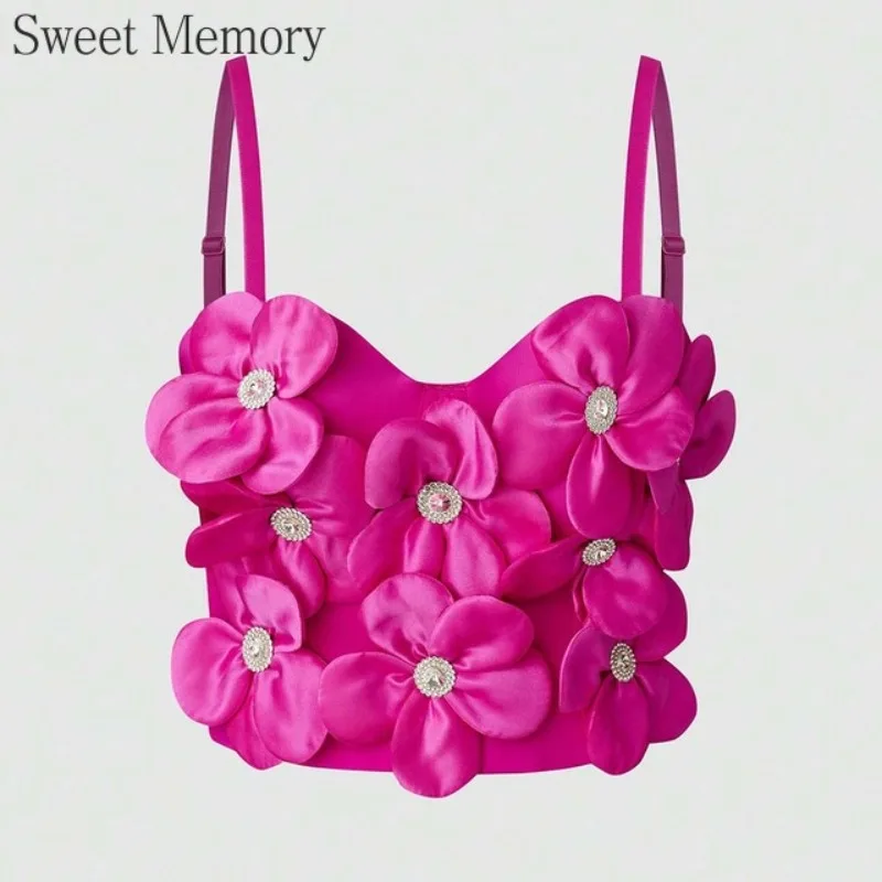 2025 Sweet Memory 3D Flowers Camisoles Summer HighBustier Corset Crop Tops Celebrity Evening Club Party Tops Costumes