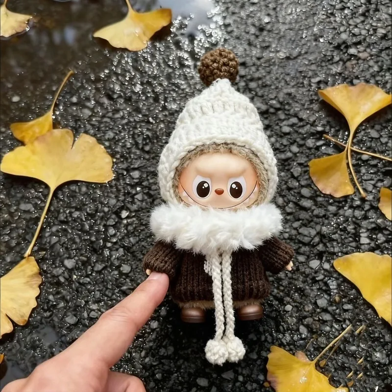 

Suitable For 10cm Mini 4.0labubu Winter Plush Collar Love Knitted Set Doll Clothes Autumn/Winter Atmosphere Love Sweater 10cm