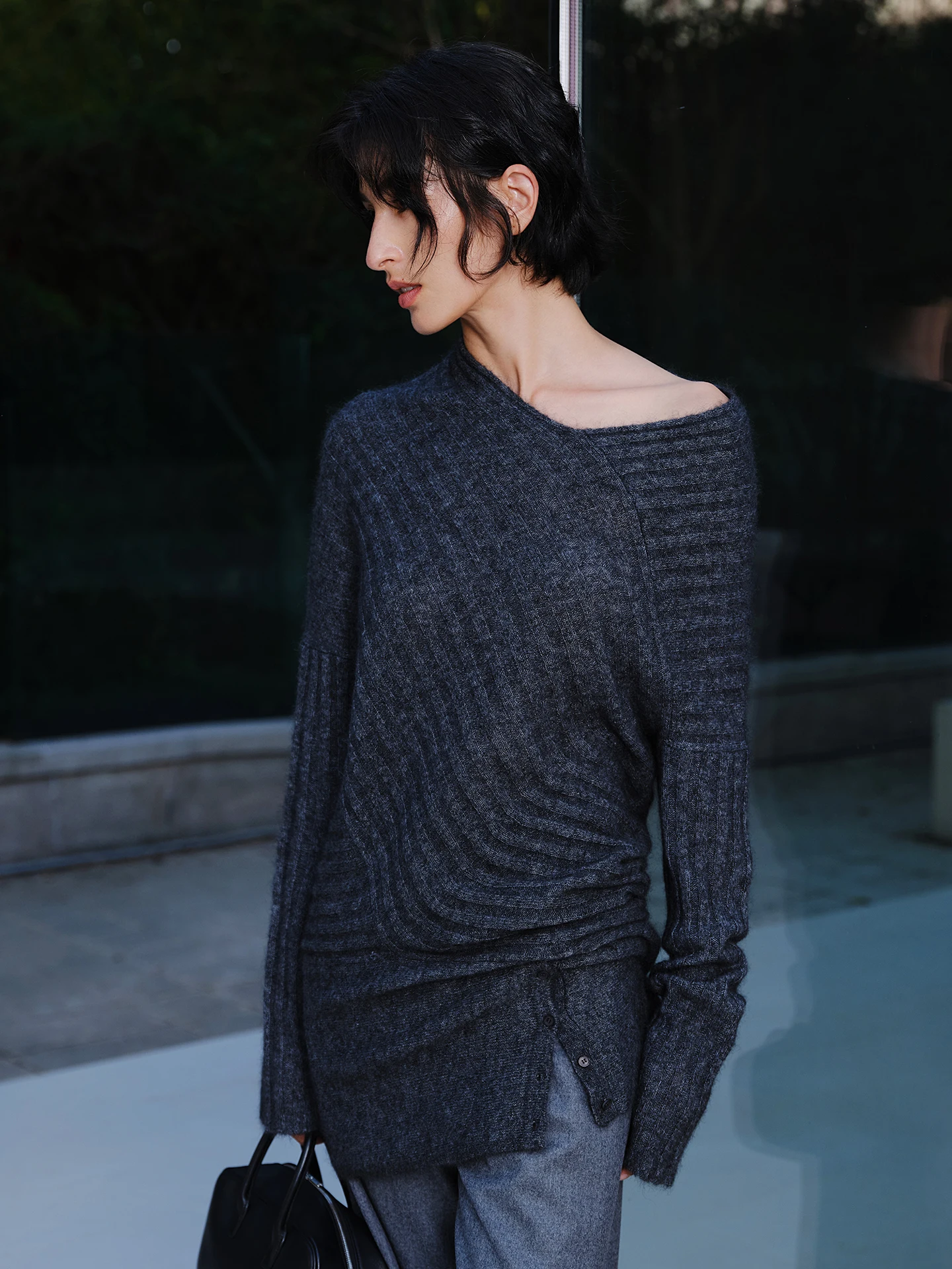 

CHICJOC Роскошный свитер из смесовой шерсти с одним открытым плечом, вязаный, с длинными рукавами, стандартный крой, осень-зима, женский