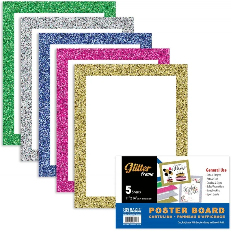 Poster Board Glitter 11 X 14, Sparkling Frame Colored Poster Board Paper Christmas Wedding Birthday Project (5