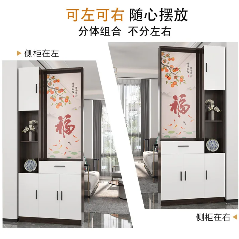 High-end screen partition shelves into the living room solid wood facing the door, modern and simple entrance cabinet integrated