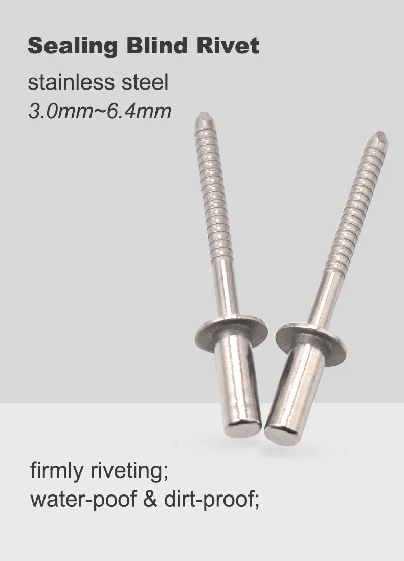 30/50 stücke wasserdichte Edelstahl-Blindniet-Dichtung nieten mit geschlossenem Ende 3mm 3,2mm 4mm 4,8mm 5mm 6mm 6,4mm – Detail 1