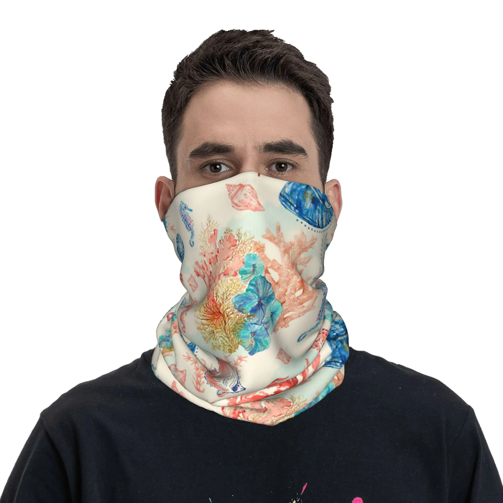 Ocean Watercolor Beach  Bandana Neck Cover Printed Mask Scarf Balaclava Hiking Fishing Unisex Adult All Season