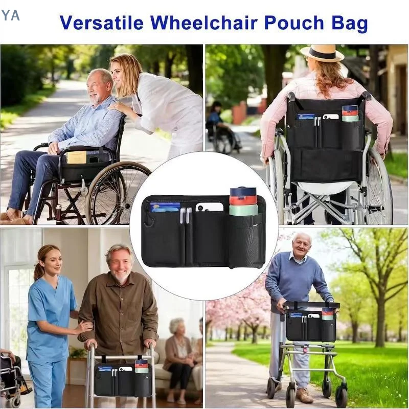【AN】1Pcs Travel Pouch Wheelchair Side Bag With Cup Holder Wheel Chair Bag For Seniors Outdoor Electric Wheel Chair Drink Phone