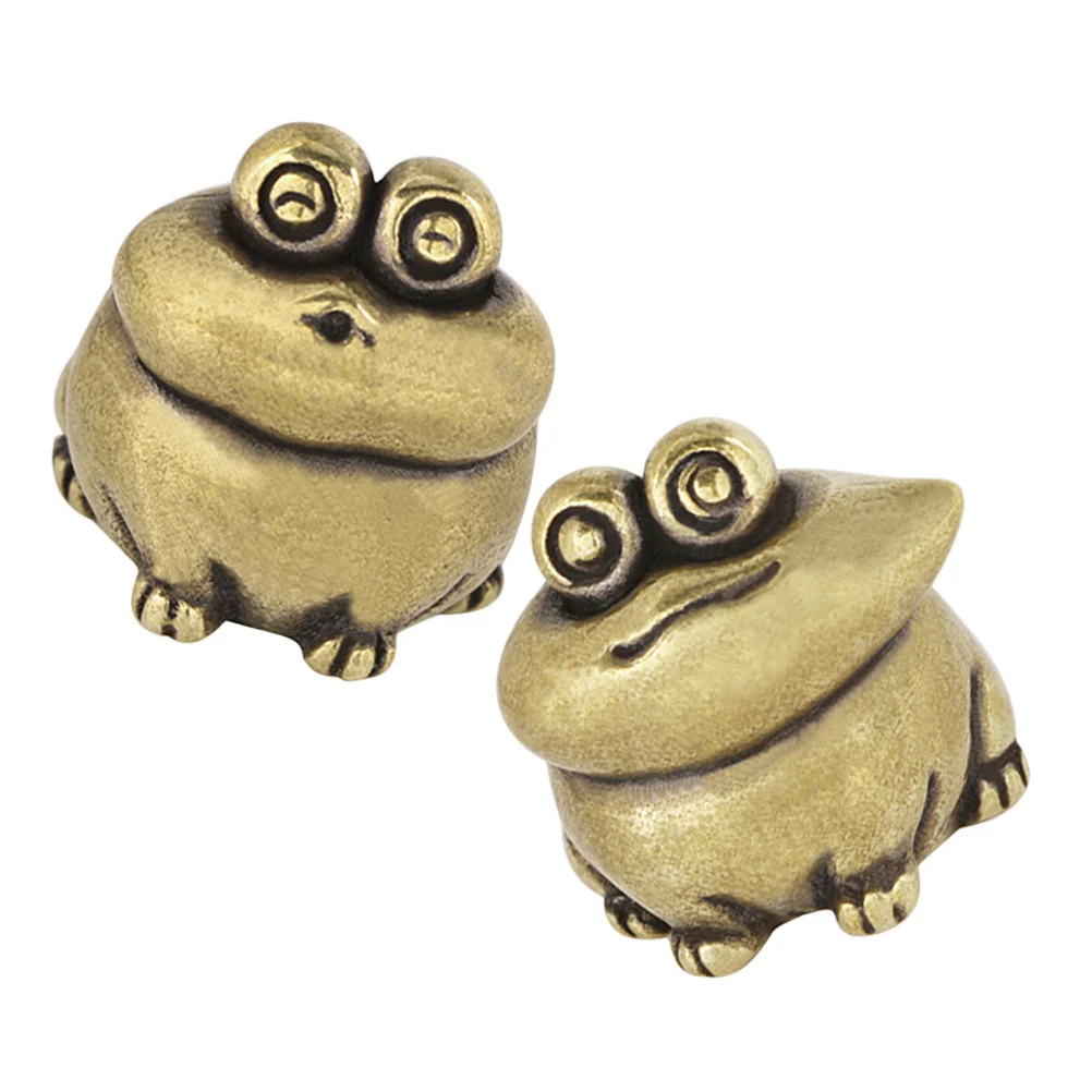 

2Pcs Vintage Brass Frog Statue Retro Small Desktop Home Office Decoration Art Ornament Small Brass Frogs