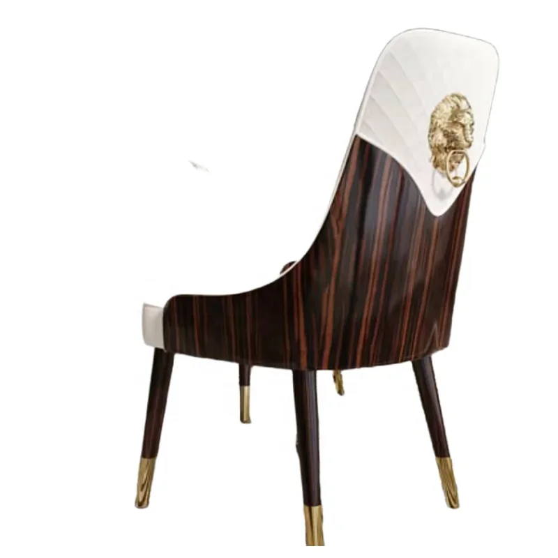 Luxury Wooden Dining Chair White Leather Lion Modern For Kitchen Room Hotel Restaurant With Gold