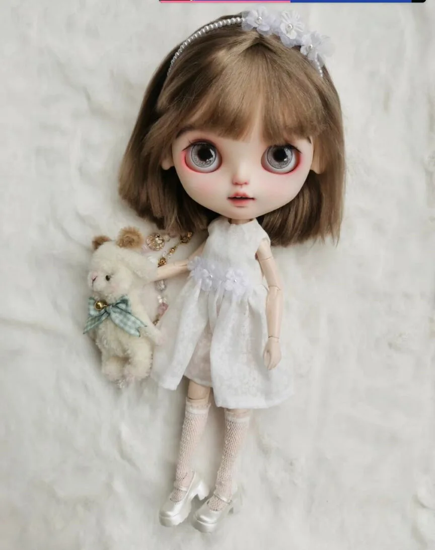 3pcs French style Blythe short skirt/lace stockings/pearl flower headbands 1/6 30cm(Fit for Pullip,Ob22/24/26, Licca)