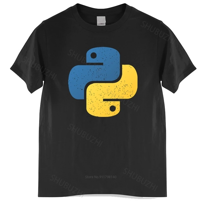 Новое поступление, Мужская футболка, Винтажная Футболка с принтом питона, потертая программируемая футболка, программирующая футболка, Мужская черная футболка