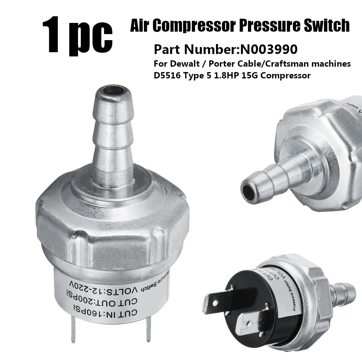 

160-200 PSI N003990 Air Compressor Pressure Switch D55168 For Dewalt Porter Cable Craftsman