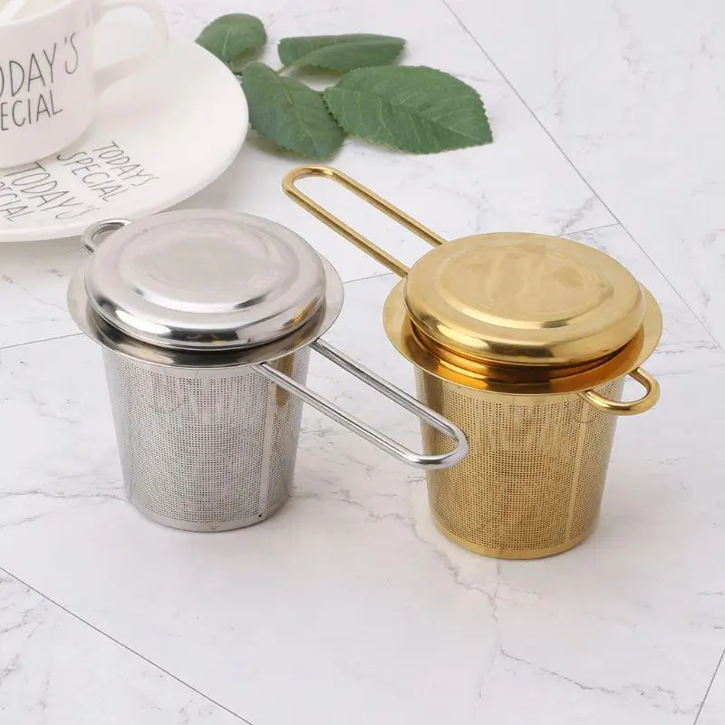 Reusable Mesh Tea Infuser Stainless Steel Strainer Loose Leaf Teapot Spice Filter with Lid Cups Kitchen Accessories
