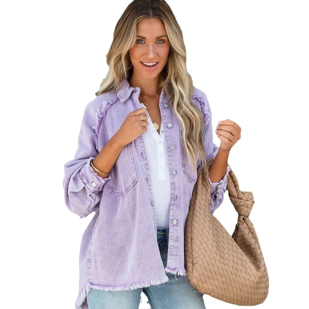 Dames Casual Vintage Verzwakte Gat Losse Denim Jaet Zomer Nieuwe Sle Grensoverschrijdende Dunne Polyester ort Bovenkleding