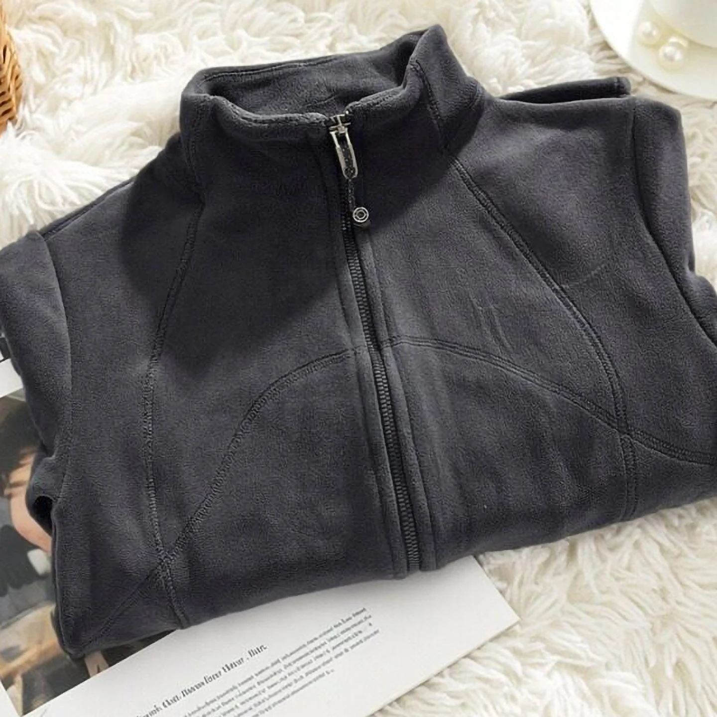 

Флисовая куртка для йоги с воротником-стойкой на молнии, спортивная верхняя одежда для женщин, для бега и велоспорта, приталенная, с флисовой подкладкой