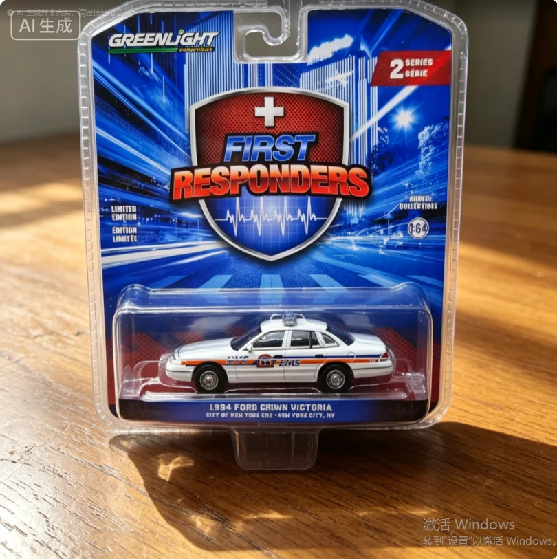 Green Light 1:64 1994 Ford Crown Victoria New York EMS (New York City Emergency Medical Service)Car Model Alloy Model Collectibl