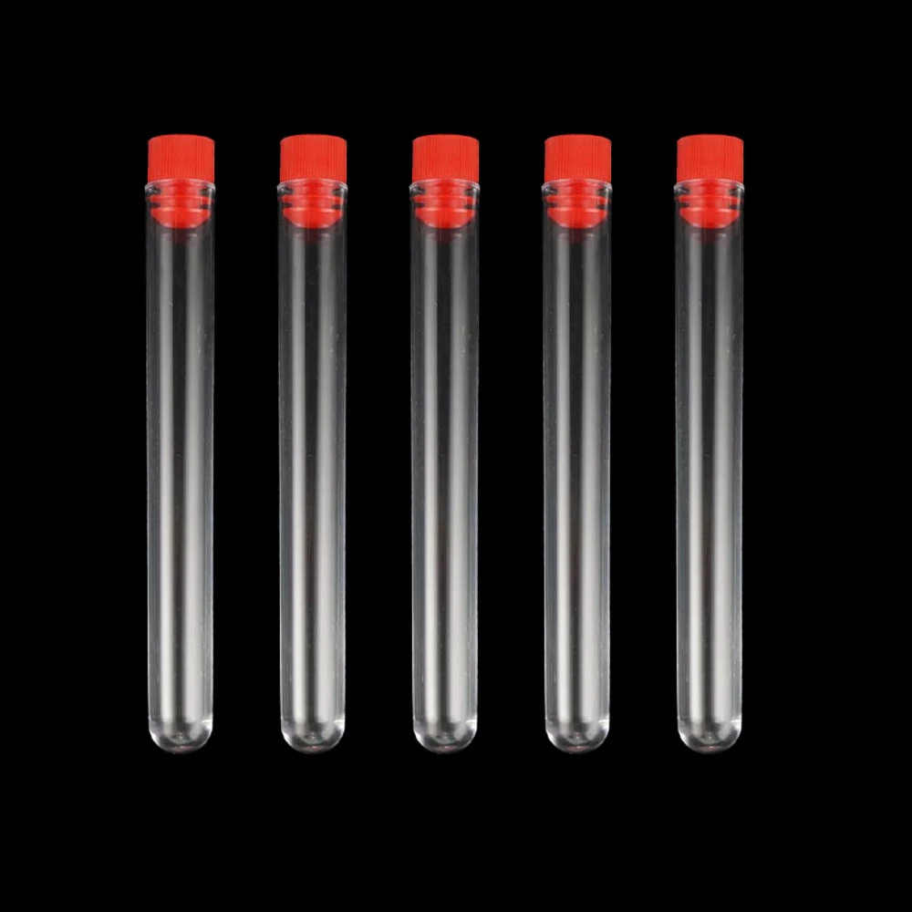 50Pcs 13x100mm Transparent Laboratory Clear Plastic Test Tubes Vials with Push Caps School Lab Supplies Hospital Testing Tube
