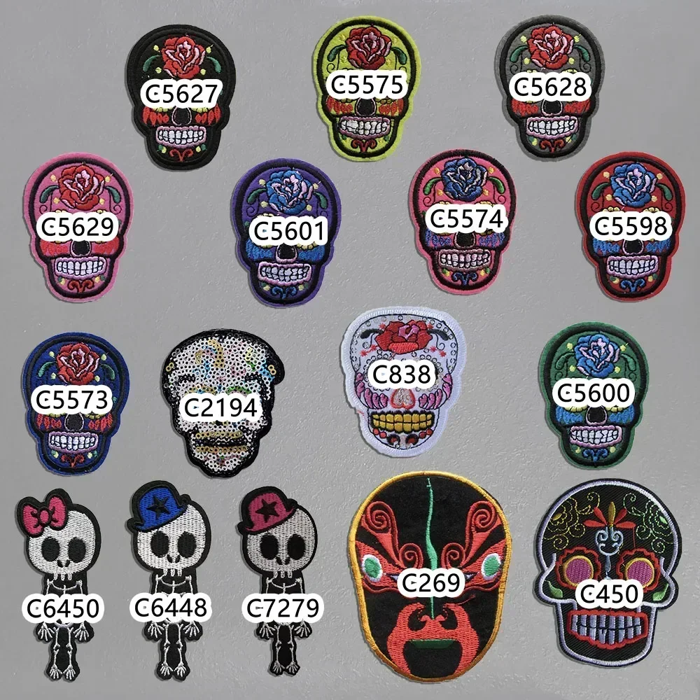 Wholesale sales of 1 piece Skull Head skeleton embroidery Hot melt adhesive ironing Repair the hole decorate clothing patch