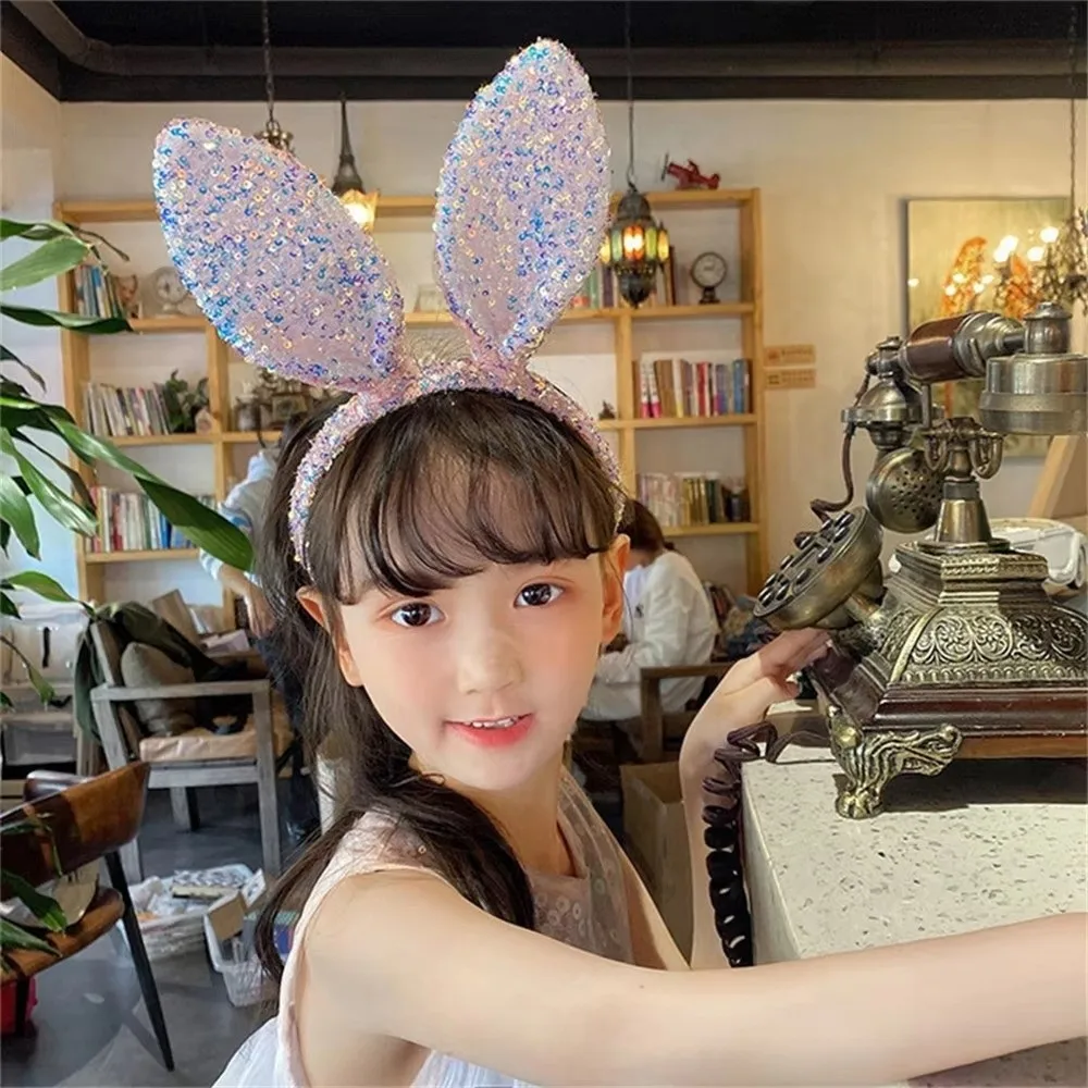 

Fashion Cartoon Easter Bunny Headband Sequin Korean Style Bunny Ears Headband Glitter Headwear Rabbit Ear Hairband Girl