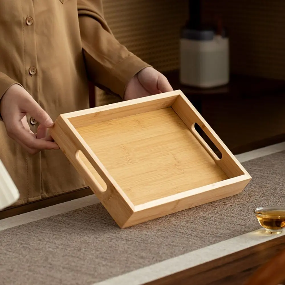 Decorate Tray Rectangular Bamboo Wooden Tray Walnut Color With Handle Food Storage Trays Dessert Pallet Coffee Table