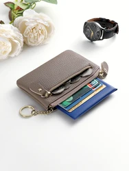 Fashionable  Leather Coin Purse Women's Thin Key Chain Small Wallet Stylish Zipper Design Compact Money Bag