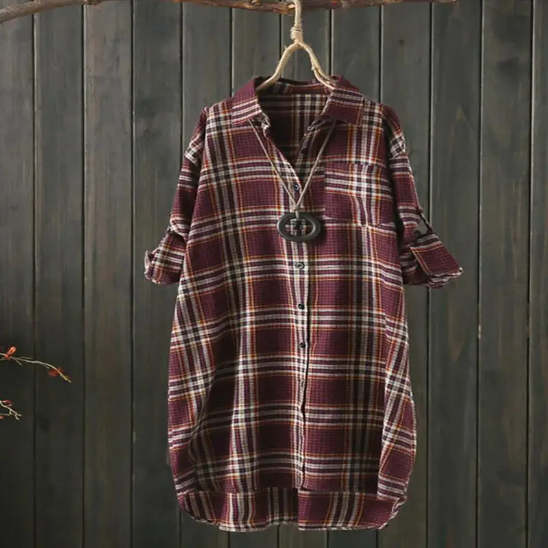 

Classic Sle plus Size irt Medium to Long Cheered Lapel Long Sve Women's Loose Fit Polyester Fiber irt Resistant to...