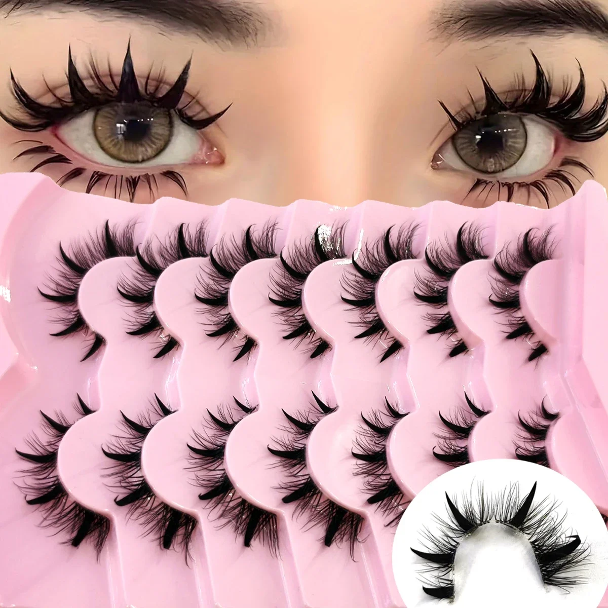 HBZGTLAD Clear Band Lashes Manga Spiky Eyelashes 7Pairs Cat Eye Lashes  Anime Strip Lashes Wispy Eyelashes,for Daily Life