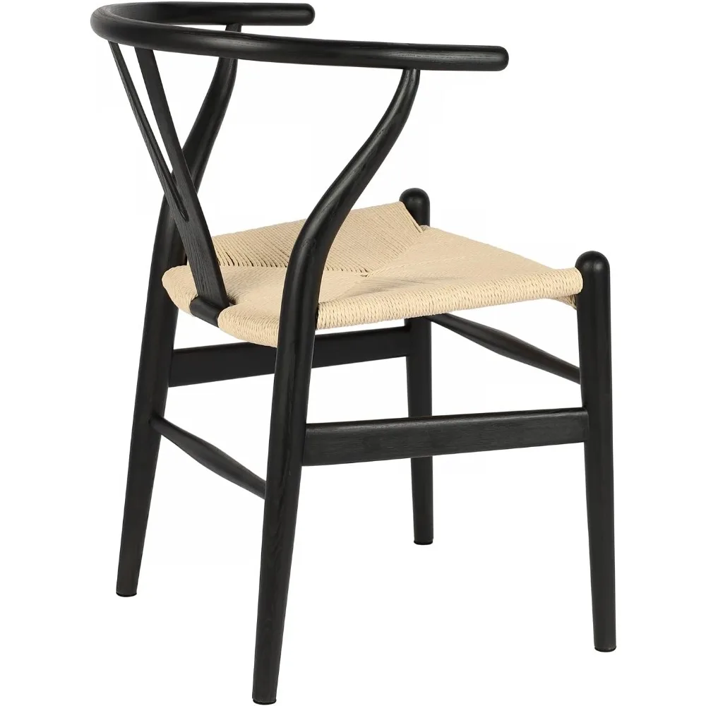 

Solid Wood Wishbone Chair Y Chair Mid-Century Armrest Dining Chair, Hemp Seat