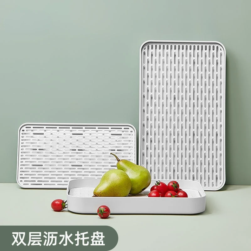 

Multi-Functional Double Deck Draining Plate Tea Tray Kitchen Water Cup Tray Cup Tableware Storage Drain Basket Fruit Plate