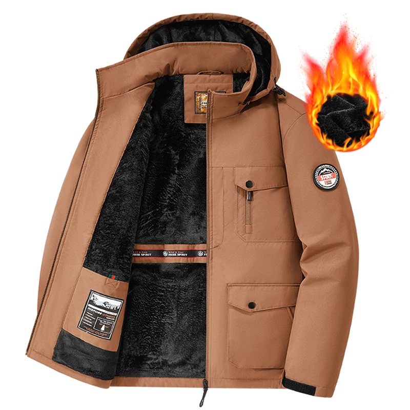 

Autumn And Winter Thick Warm Hooded Jackets Men's Fashion Casual Multi-pocket Cargo Jacket Outdoor Windproof Hoodie Coat Clothes