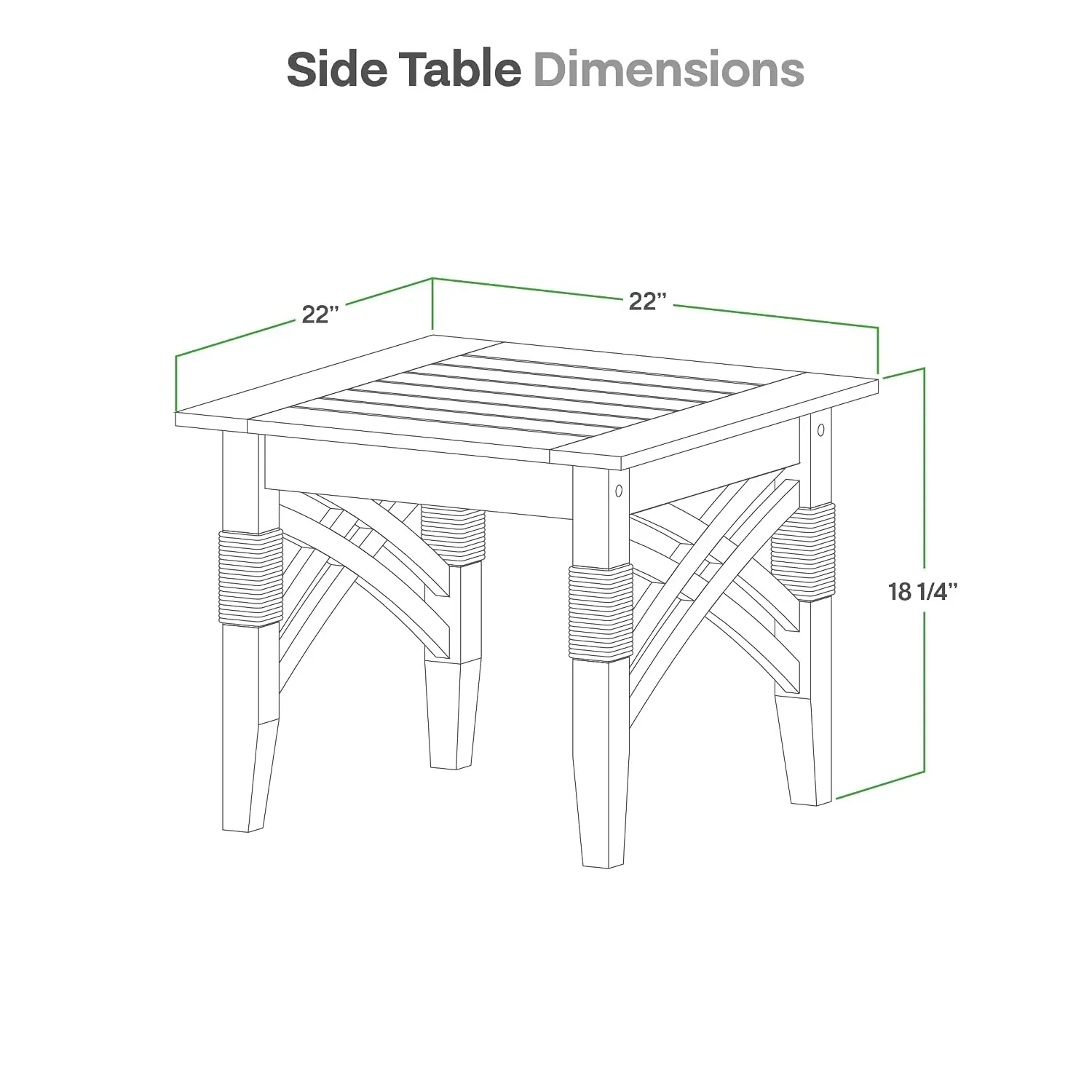 Solid Teak Wood Sierra Square Side Table with Shelf, Side Table with X Detail and Honey Twist Wicket, Perfect, Customized
