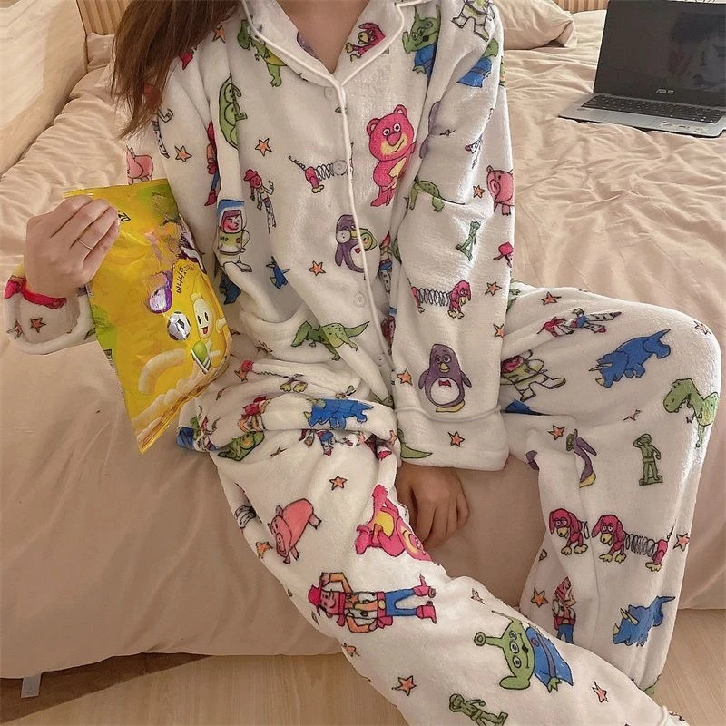 漫画ディズニートイストーリーかわいいコーラルベルベット女の子秋と冬厚く暖かいホーム服長袖ズボンセット