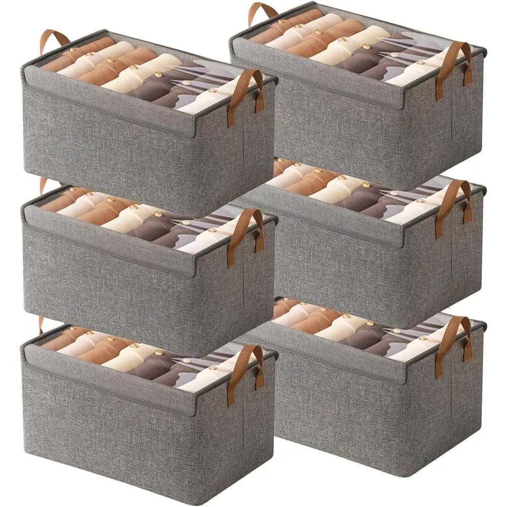 

6-х тканевые контейнеры для хранения с крышками, штабелируемые складные органайзеры для шкафов, 23 л, серые