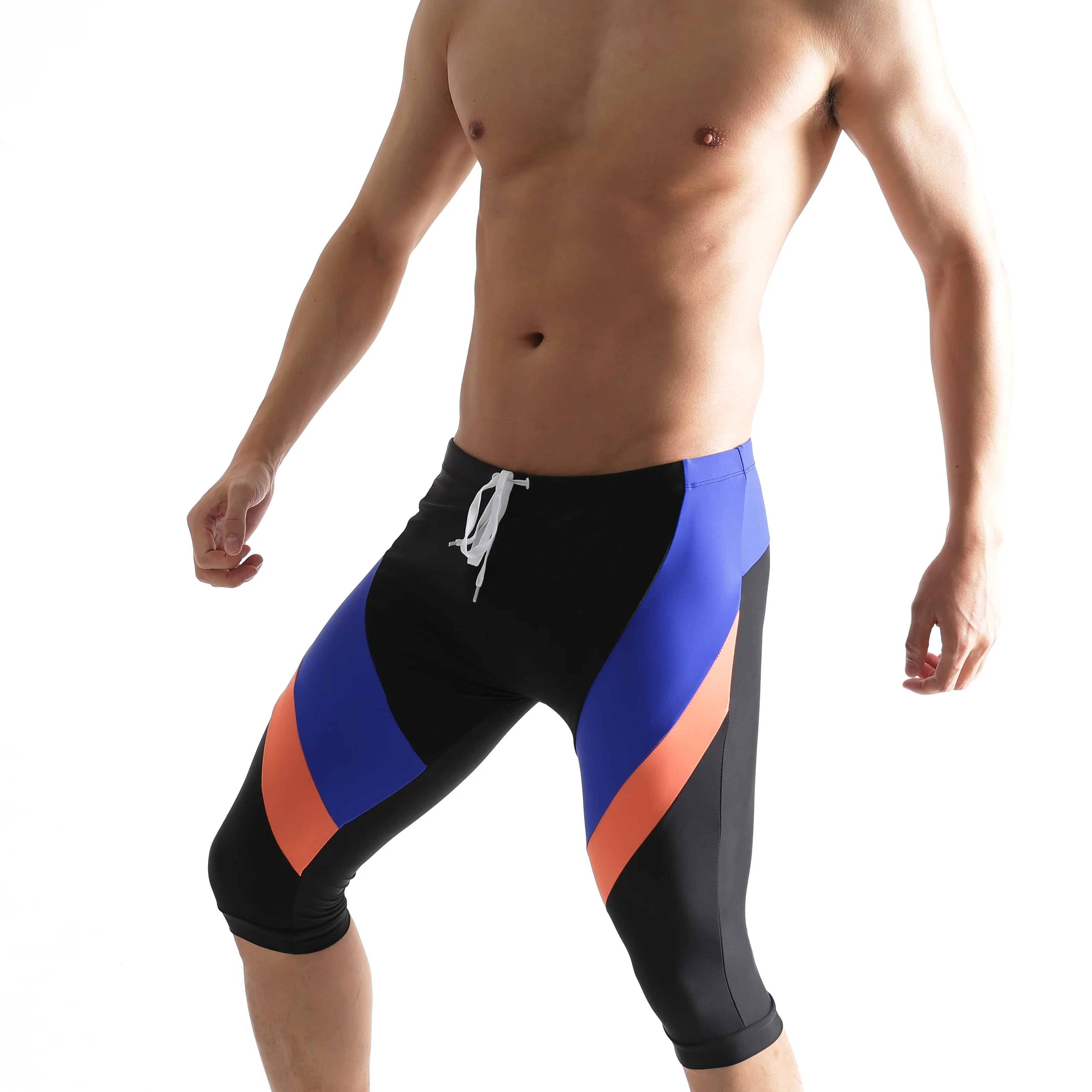 Men's Swimming Trunks Seven Men Color Matching Fitness Swimwear Cycling Together with Long Swim Shorts Surfing Running