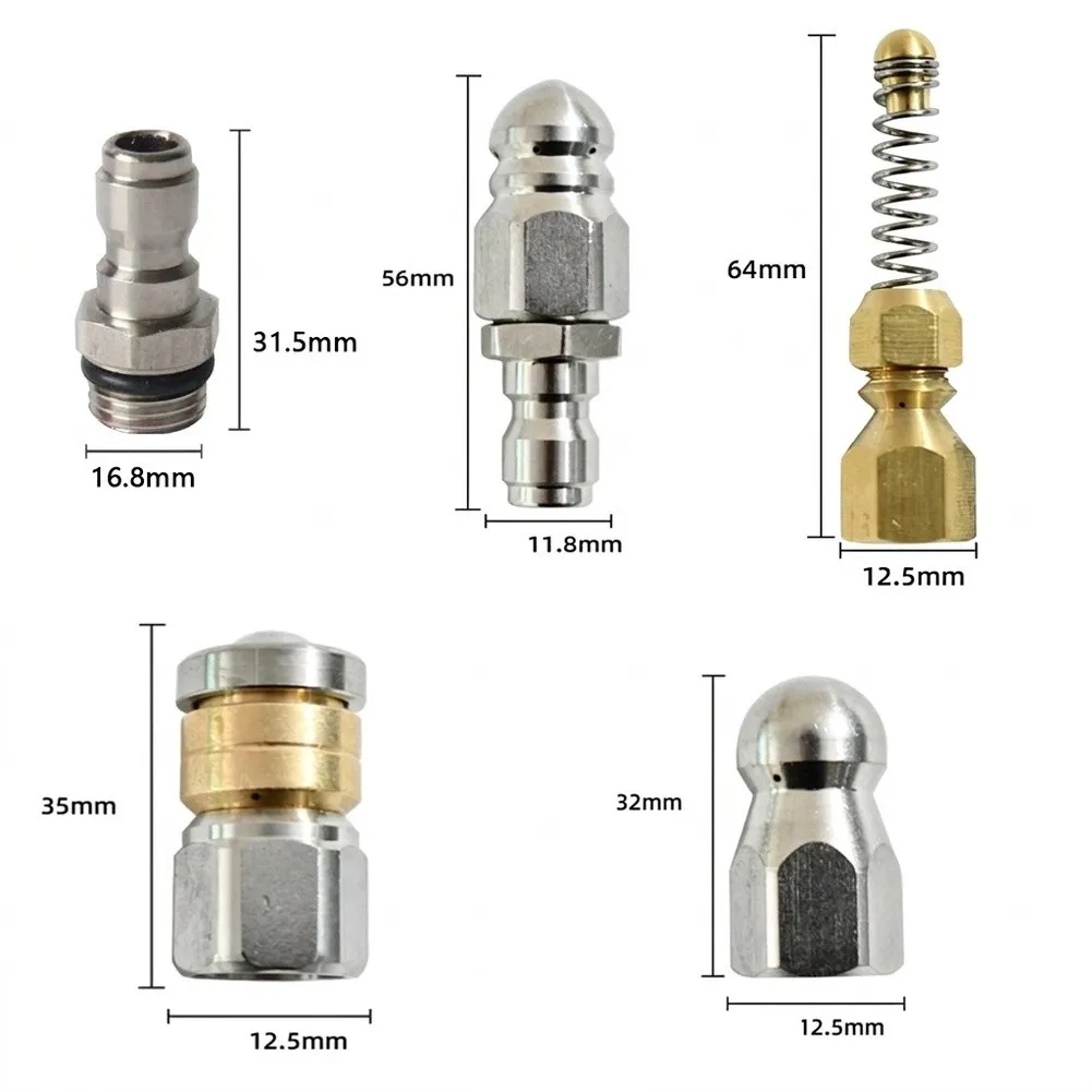 For Pressure Washer Compatible 1/4 IN Drain Cleaning Nozzle Set Stainless Steel Construction for Residential and Commercial Use 6