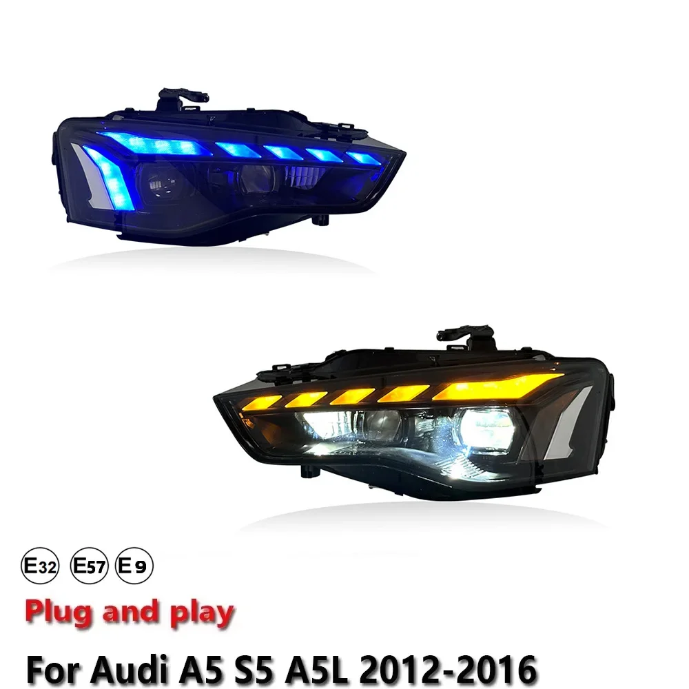 KQX Car Accessories LED Headlight Light For Audi A5 S5 A5L 2012-2016 Projector Front Headlamp DRL Brake Turn Signal Lamp Plug &