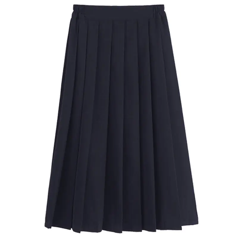 Elastic Waist Japanese Student Girls School Uniform Solid Color Suit Pleated Skirt Short/Middle/Long High School Dress