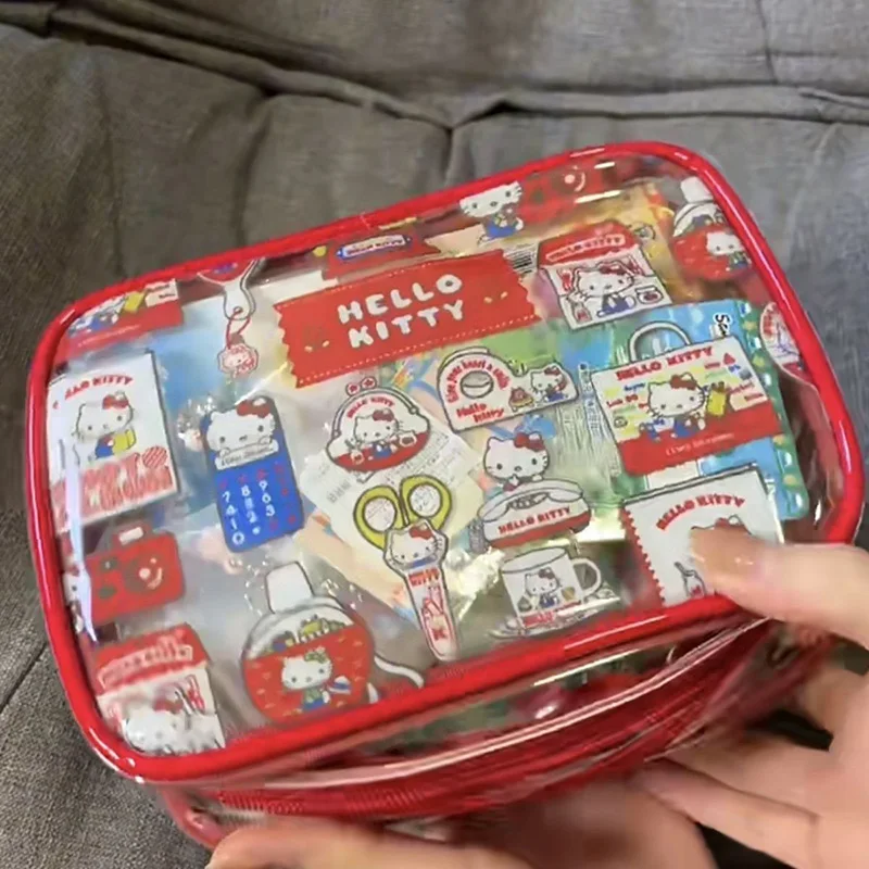 Cute Sanrio Hello Kitty Cosmetic Bag Cartoon Anime Transparent Portable Hig Hcapacity Waterproof Travel Storage Bag Girl Gifts