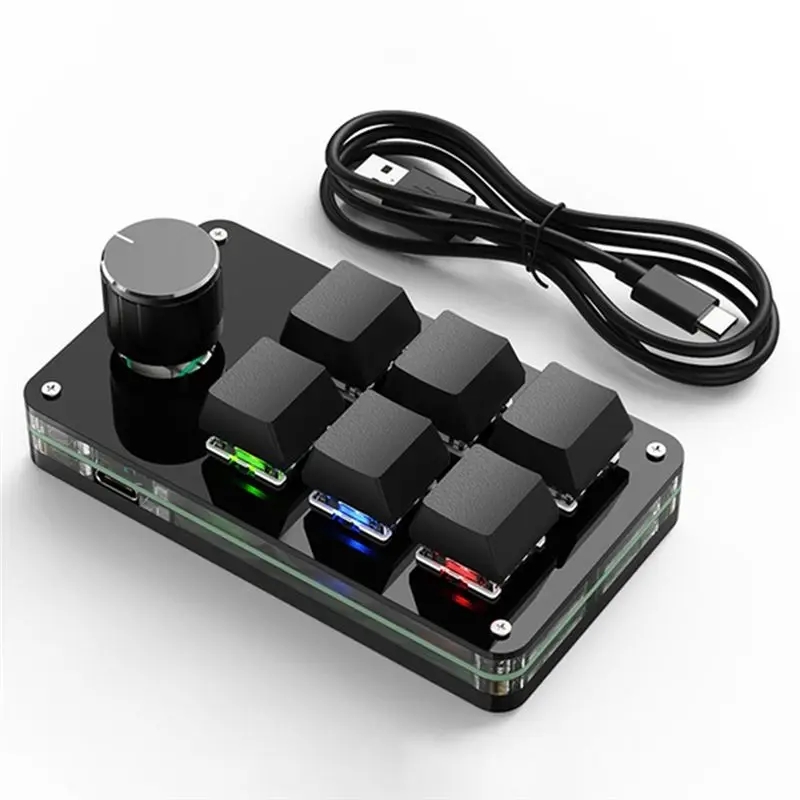 A17G Programming Macro Custom Knob Keyboard 6 Key Copy Paste Mini Button Photoshop Gaming Keypad, RGB 6 Key Wired