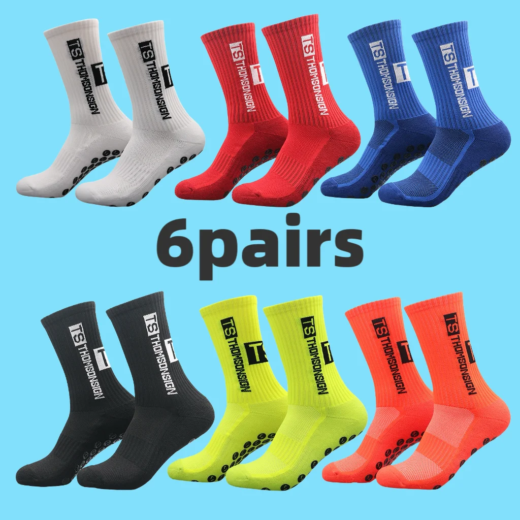 

6 Pair Men's Football Socks with Grip, Non Slip Anti Slip Athletic Socks with Cushion Pads for Football/Basketball/Hockey